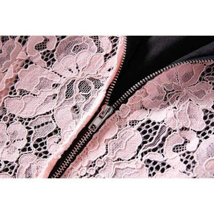 Planet Gates pink / S Lace Dress 2018 Summer Party Event Ladies O-Neck Red Pink Lace Color Block Short Sleeve Slim Fitted Dress Beautis