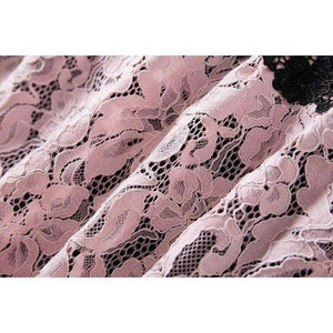 Planet Gates pink / S Lace Dress 2018 Summer Party Event Ladies O-Neck Red Pink Lace Color Block Short Sleeve Slim Fitted Dress Beautis