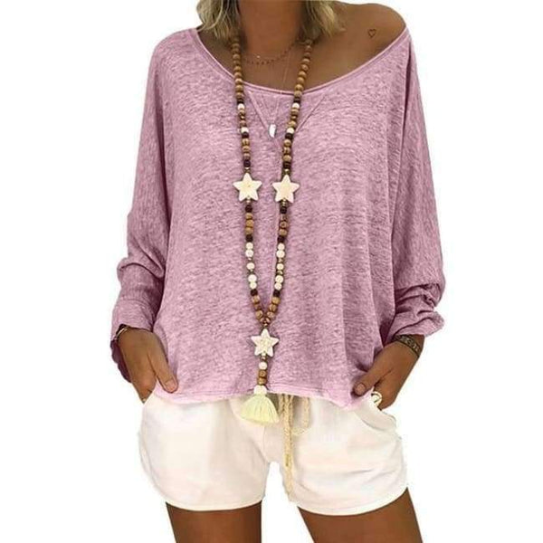 Planet Gates Pink / S Large Size 5XL T Shirt Women Autumn Casual Solid Tops&Tees Fashion Batwing Long Sleeve Round Neck Loose Womens T-shirt