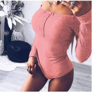 Planet Gates pink / S Long Sleeve Bodycon Slash Neck Winter Jumpsuit Autumn Off Shoulder Bodysuits Women Body Feminino Mujer Sexy