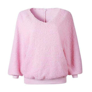 Planet Gates Pink / S Loose V Neck Autumn Sweaters Women Plain Color Casual Long Sleeve Winter Pullover Sweaters Red Knitted Jumpers Female