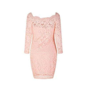 Planet Gates Pink / S Maxfresh 2018 Women Long Sleeved Lace slach neck Dress
