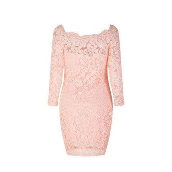 Planet Gates Pink / S Maxfresh 2018 Women Long Sleeved Lace slach neck Dress