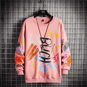 Planet Gates Pink / S Men Casual Hoodie Sweatshirt Vintage Painted Style Hip Hop Creativity Autumn Streetwear 2021 Fashion Crewneck Cotton Men Hoodies