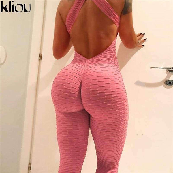 Planet Gates Pink / S New Cross Bandage Sporting Jumpsuit Sexy Sleeveless Solid Bodysuit Backless Casual Fitness Women Long Jumpsuit