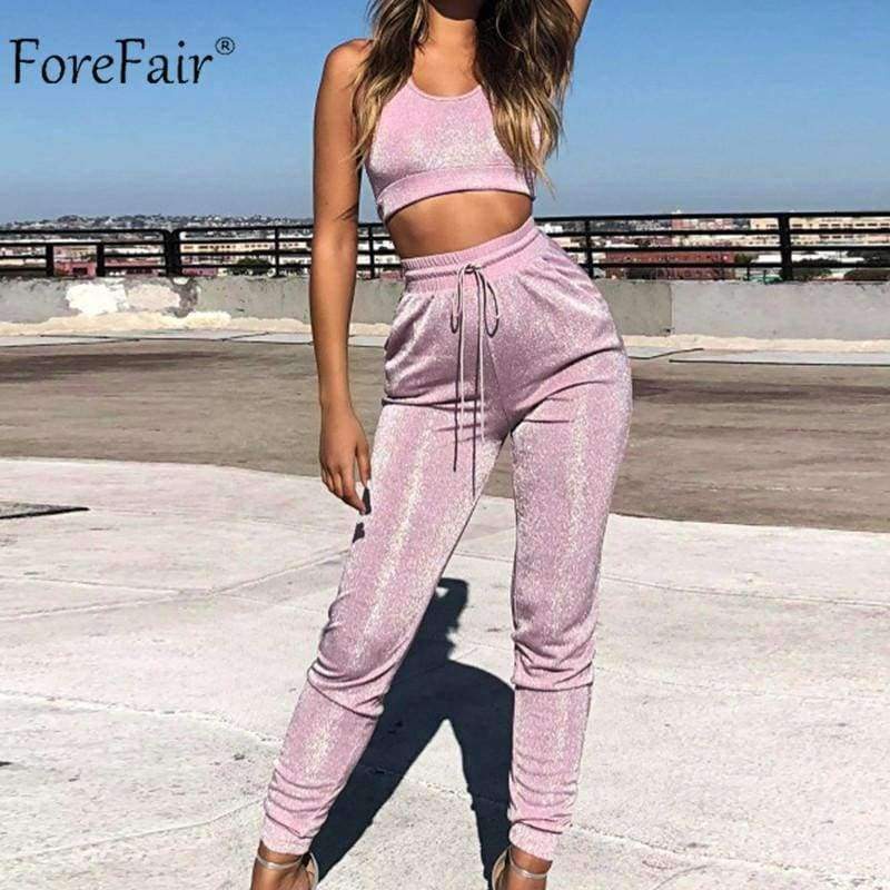 Planet Gates Pink / S Pink Two Piece Set Women Summer Sport Suit Autumn 2018 Female Sleeveless Casual Top Long Pants Ladies Set
