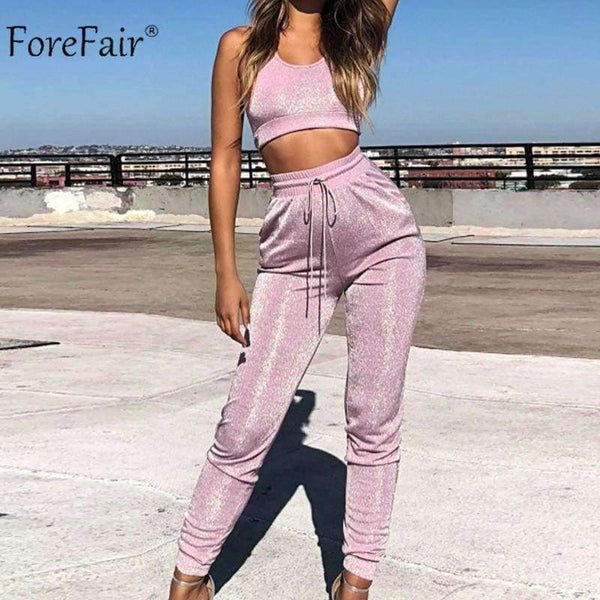 Planet Gates Pink / S Pink Two Piece Set Women Summer Sport Suit Autumn 2018 Female Sleeveless Casual Top Long Pants Ladies Set