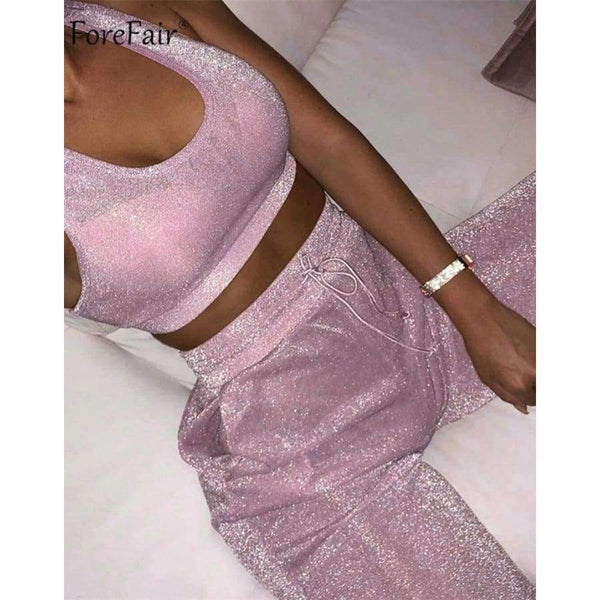 Planet Gates Pink / S Pink Two Piece Set Women Summer Sport Suit Autumn 2018 Female Sleeveless Casual Top Long Pants Ladies Set