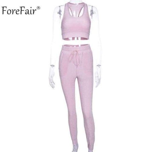 Planet Gates Pink / S Pink Two Piece Set Women Summer Sport Suit Autumn 2018 Female Sleeveless Casual Top Long Pants Ladies Set