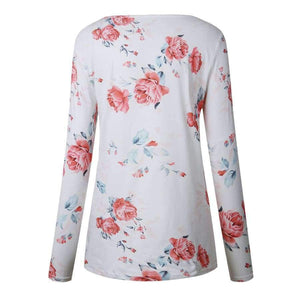 Planet Gates Pink / S Printed Floral V-Neck T-Shirt Women Tops Autumn Winter 2017 T Shirt Female Top Tees Casual Long Sleeve White Blue tshirt