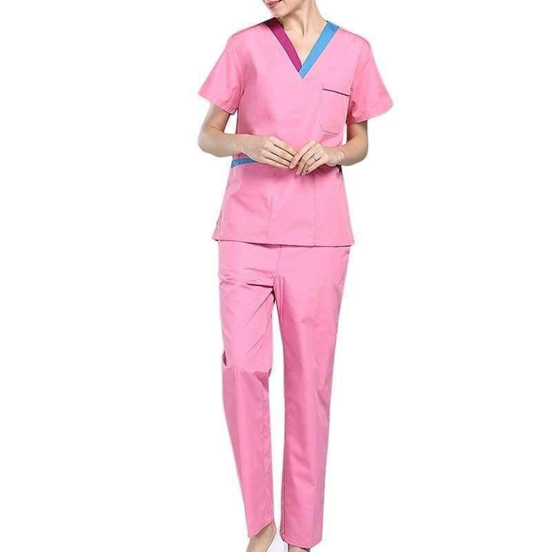 Planet Gates Pink / S Scrubs Medical Uniforms Women Short Sleeve Nurse Uniform Sets Breathable Hospital Surgical Clothing Workwear for Dental Clinic