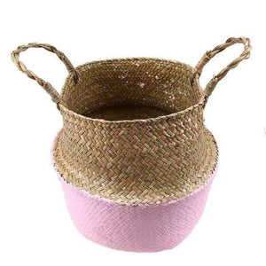 Planet Gates Pink / S Seagrass Wicker Basket Storage Laundry Basket Woven Folding Handmade Flowerpot Planter Clothes Toy Home Organization