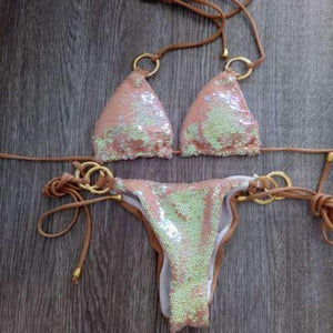 Planet Gates Pink / S Sexy Bikini Set Women Swimwear Low Waist Push Up Sequins Bikini Brazilian Swimsuit Bathing Suits Female Swimwear