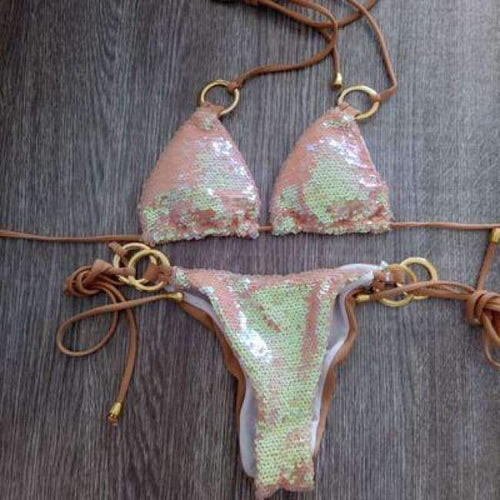 Planet Gates Pink / S Sexy Bikini Set Women Swimwear Low Waist Push Up Sequins Bikini Brazilian Swimsuit Bathing Suits Female Swimwear