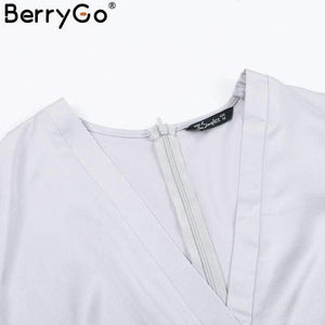 Planet Gates Pink / S Sexy v neck flare long sleeve playsuit High waist tie up pleated satin short romper 2018 Summer women jumpsuit