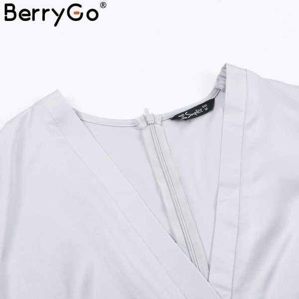 Planet Gates Pink / S Sexy v neck flare long sleeve playsuit High waist tie up pleated satin short romper 2018 Summer women jumpsuit