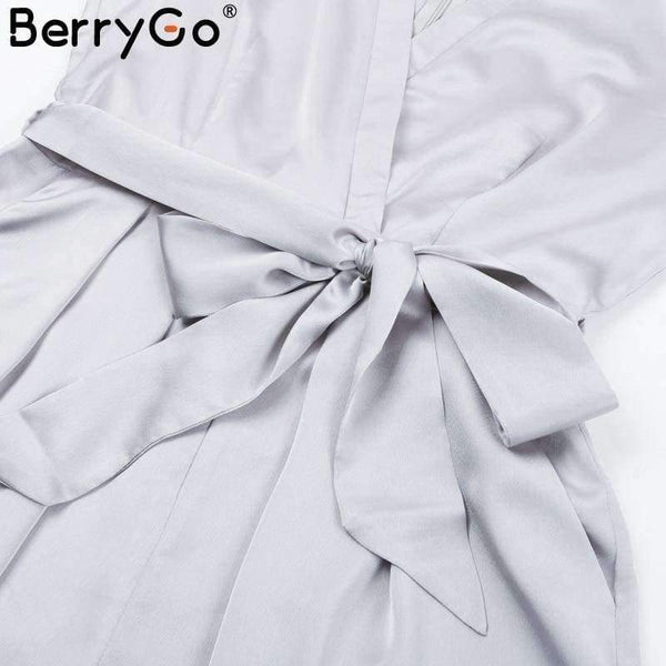 Planet Gates Pink / S Sexy v neck flare long sleeve playsuit High waist tie up pleated satin short romper 2018 Summer women jumpsuit