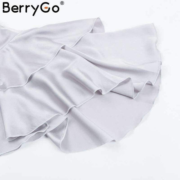 Planet Gates Pink / S Sexy v neck flare long sleeve playsuit High waist tie up pleated satin short romper 2018 Summer women jumpsuit