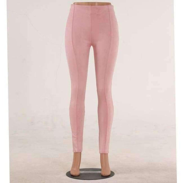 Planet Gates Pink / S Suede fabric elastic waist legging autumn winter package hip pure color beading pants with zipper ladies trousers ZB-D019