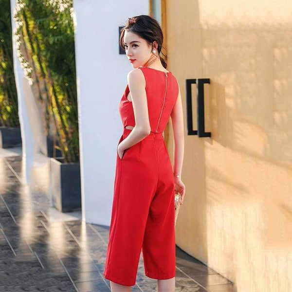 Planet Gates Pink / S Summer  Solid Sleeveless Calf-Length High Waist Jumpsuits 2018 New Arrival Casual Wide Leg Jumpsuits