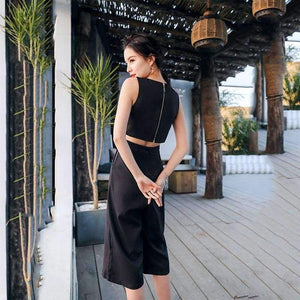 Planet Gates Pink / S Summer  Solid Sleeveless Calf-Length High Waist Jumpsuits 2018 New Arrival Casual Wide Leg Jumpsuits