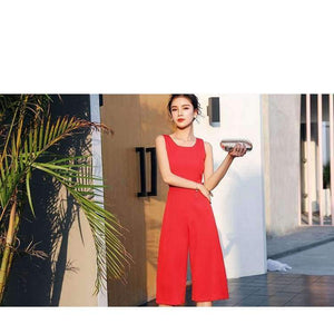 Planet Gates Pink / S Summer  Solid Sleeveless Calf-Length High Waist Jumpsuits 2018 New Arrival Casual Wide Leg Jumpsuits