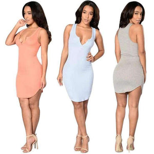 Planet Gates Pink / S V Neck Women Party Dresses Fashion Sexy Split Tank Mini Dresses For Women 2017 Club Event Solid Sheath Women Summer Dresses