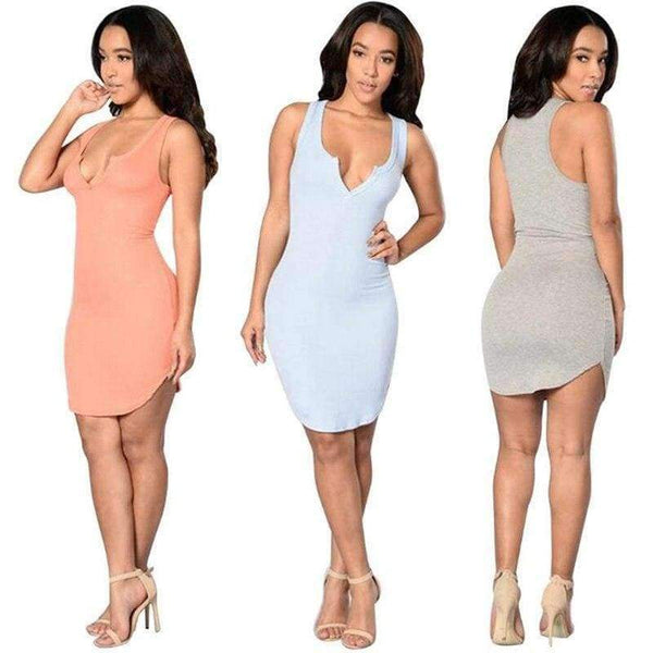 Planet Gates Pink / S V Neck Women Party Dresses Fashion Sexy Split Tank Mini Dresses For Women 2017 Club Event Solid Sheath Women Summer Dresses