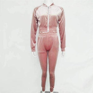 Planet Gates Pink / S Velvet Tracksuit Two Piece Set Women Sexy Pink Long Sleeve Crop Top and Pants Suit Fashion Autumn Winter Sweatshirt