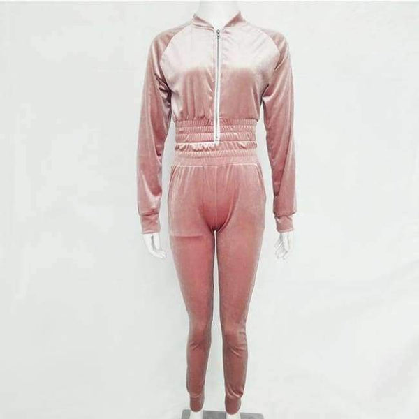 Planet Gates Pink / S Velvet Tracksuit Two Piece Set Women Sexy Pink Long Sleeve Crop Top and Pants Suit Fashion Autumn Winter Sweatshirt