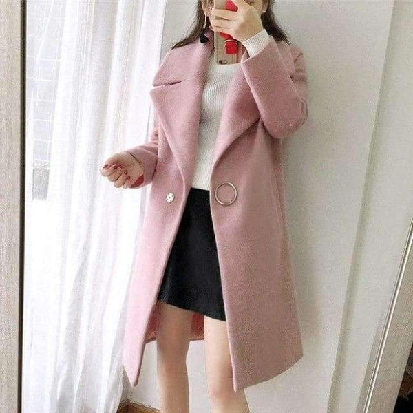 Planet Gates pink / S White Wool Blend Coat Women Lapel Long Parka Winter Jacket Cocoon Style Elegant Woolen Coat Thicken Female Outerwear C3745