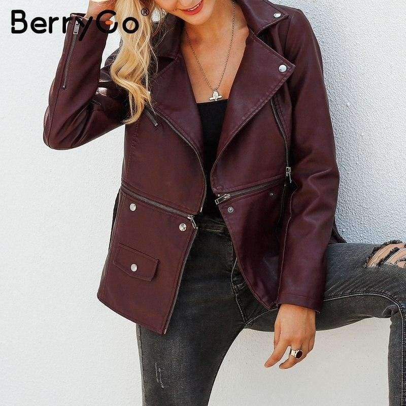 Planet Gates Pink / S Wine red moto faux leather jacket women PU zipper belt motorcycle jackets coat 2018 Winter coat punk jacket female