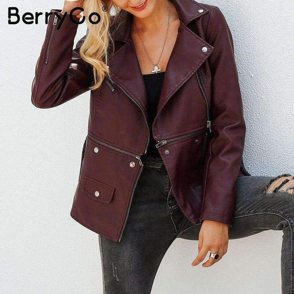Planet Gates Pink / S Wine red moto faux leather jacket women PU zipper belt motorcycle jackets coat 2018 Winter coat punk jacket female