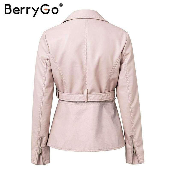 Planet Gates Pink / S Wine red moto faux leather jacket women PU zipper belt motorcycle jackets coat 2018 Winter coat punk jacket female