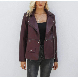 Planet Gates Pink / S Wine red moto faux leather jacket women PU zipper belt motorcycle jackets coat 2018 Winter coat punk jacket female