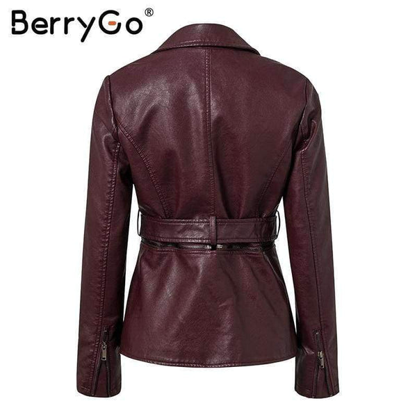 Planet Gates Pink / S Wine red moto faux leather jacket women PU zipper belt motorcycle jackets coat 2018 Winter coat punk jacket female