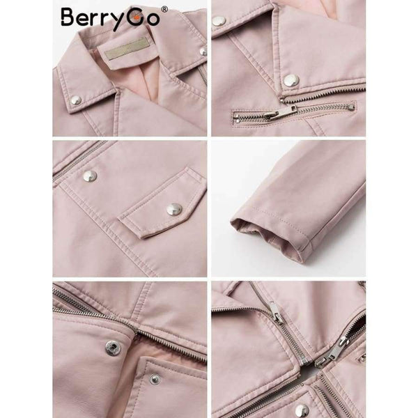 Planet Gates Pink / S Wine red moto faux leather jacket women PU zipper belt motorcycle jackets coat 2018 Winter coat punk jacket female