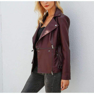 Planet Gates Pink / S Wine red moto faux leather jacket women PU zipper belt motorcycle jackets coat 2018 Winter coat punk jacket female