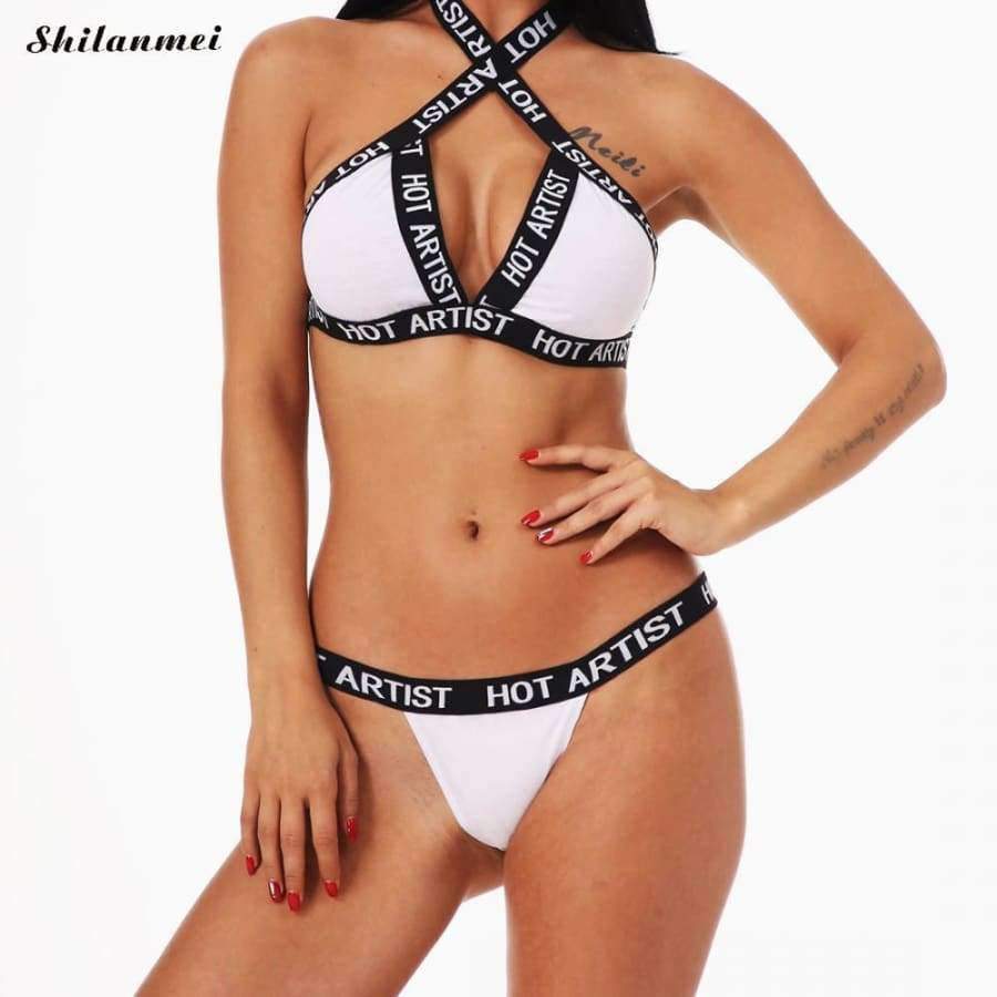 Planet Gates pink / s Women Bra Letter Lounge Underwear Comfortable Wireless Loungewear Lingerie Halter Bra Set Black And White Bras Sets