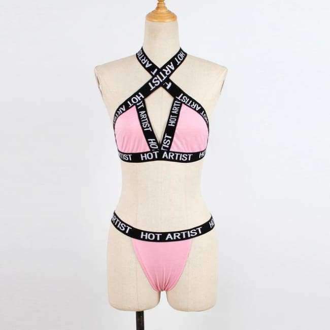 Planet Gates pink / s Women Bra Letter Lounge Underwear Comfortable Wireless Loungewear Lingerie Halter Bra Set Black And White Bras Sets