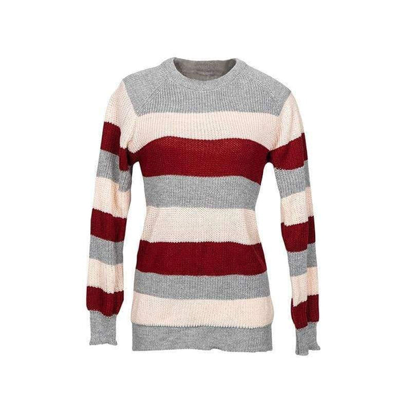 Planet Gates Pink / S Women Sweater Knitted O Neck Pink White Striped Contrast Color Pullover Casual Sweaters Female SWA1555
