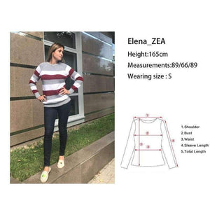 Planet Gates Pink / S Women Sweater Knitted O Neck Pink White Striped Contrast Color Pullover Casual Sweaters Female SWA1555