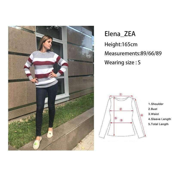 Planet Gates Pink / S Women Sweater Knitted O Neck Pink White Striped Contrast Color Pullover Casual Sweaters Female SWA1555