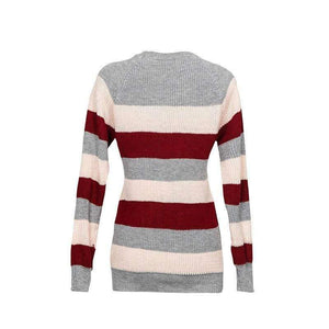 Planet Gates Pink / S Women Sweater Knitted O Neck Pink White Striped Contrast Color Pullover Casual Sweaters Female SWA1555
