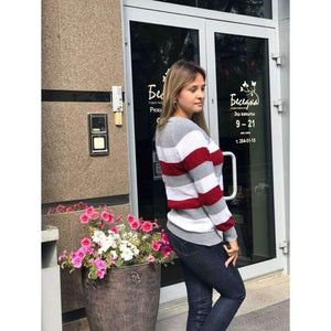 Planet Gates Pink / S Women Sweater Knitted O Neck Pink White Striped Contrast Color Pullover Casual Sweaters Female SWA1555