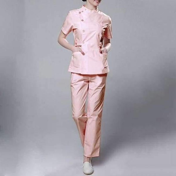 Planet Gates Pink / S Womens Nurse Medical Clothing Hospital Surgical Suits Scrubs Nursing Uniforms Beauty Salon Female Short Sleeve Coat+Pants