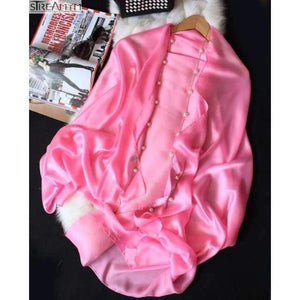 Planet Gates Pink Scarf Women 100% Natural Silk Wraps Shawls and Scarves 180*90cm Hijabs Solider Colors Beach Cover up