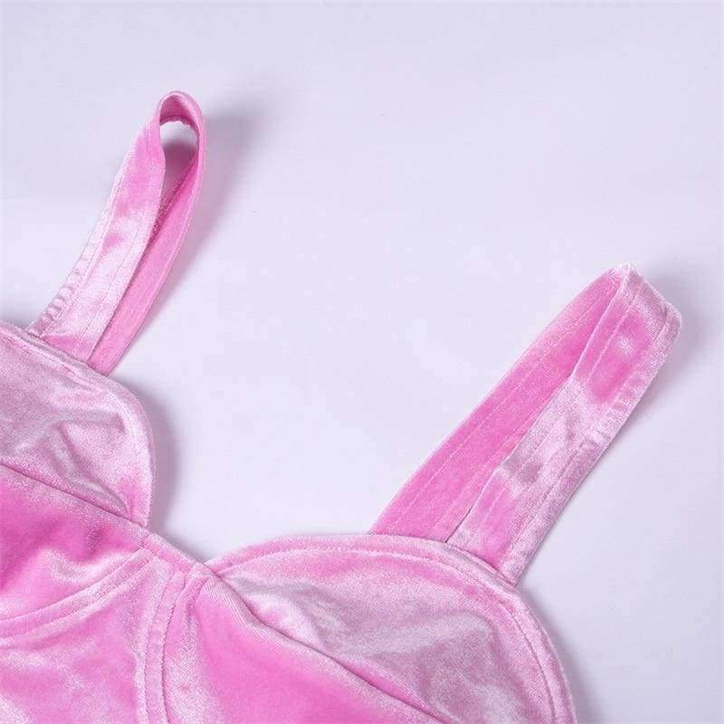 Planet Gates pink set / L Velvet Sexy Autumn 2 Piece Set Women Pink Crop Strap Tops Pocket Elastic Waist Pants Female 2018 New Arrivals Tracksuit