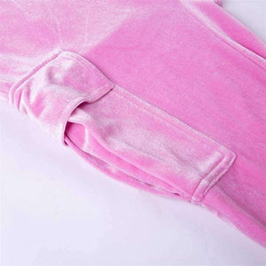 Planet Gates pink set / L Velvet Sexy Autumn 2 Piece Set Women Pink Crop Strap Tops Pocket Elastic Waist Pants Female 2018 New Arrivals Tracksuit