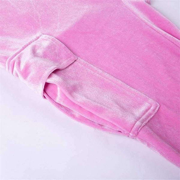 Planet Gates pink set / L Velvet Sexy Autumn 2 Piece Set Women Pink Crop Strap Tops Pocket Elastic Waist Pants Female 2018 New Arrivals Tracksuit